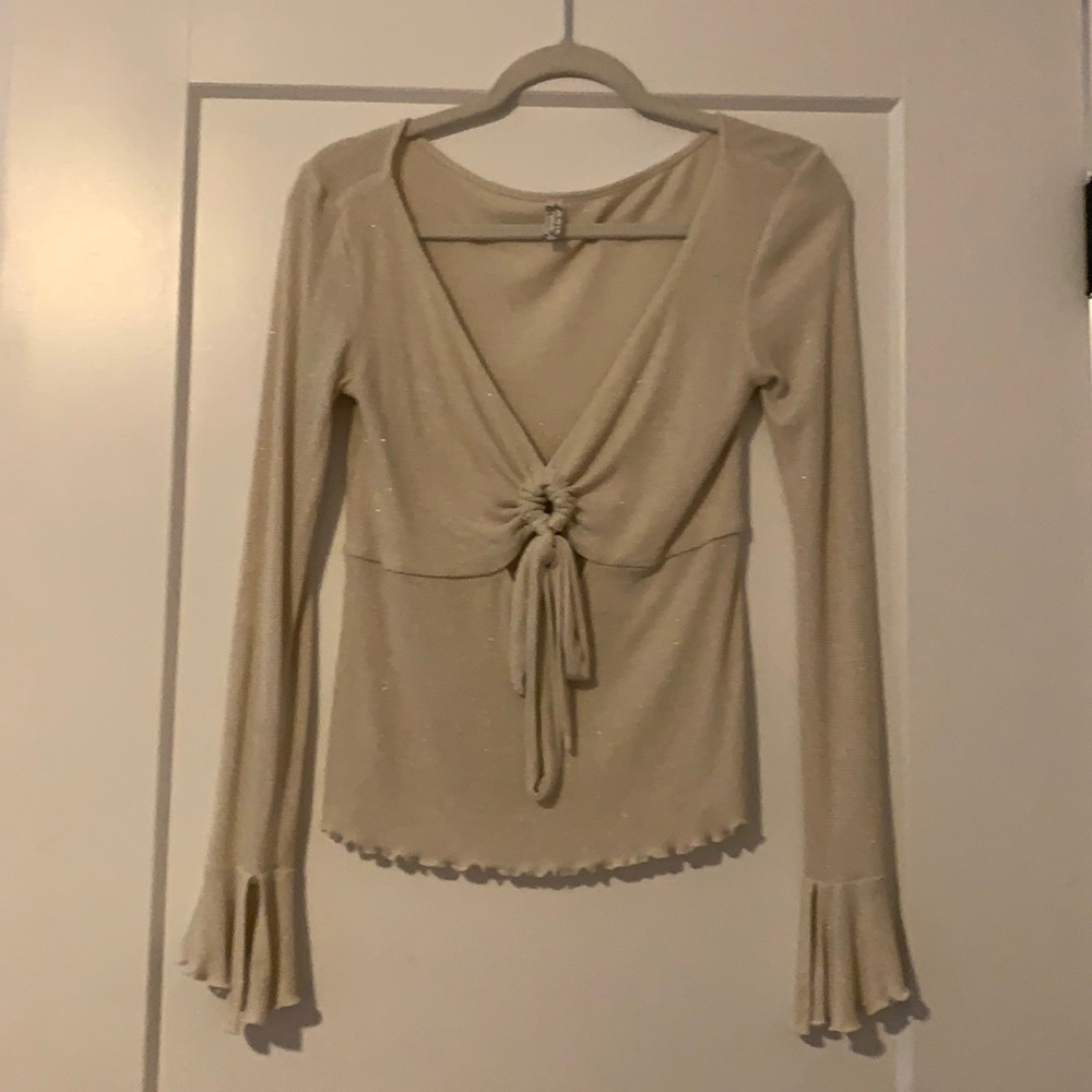 Free people gold front tie top